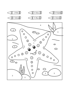 coloriage magique étoile de mer anglais