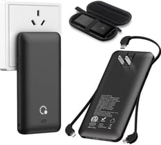 a black and white power bank with a charger and a charger