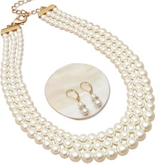 This gold layered pearl necklace for women is a set with dangling pearl earring ,good for self and t