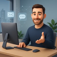 a man sitting at a desk with a computer