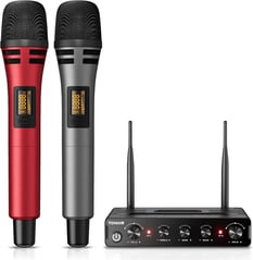 TONOR Micrófono Inalámbrico Dual Mic UHF Sistema de Micrófono Dinámico de Mano con Receptor