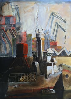 oeuvre d'art animalier- artiste peintre -peinture-marine - ports