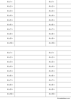 times table 4 writing practice worksheet