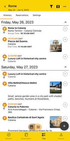 itinerary view for a trip