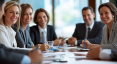 tailored training session, a group of business people sitting around a table smiling