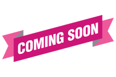 A bright pink banner with white text that says coming soon
