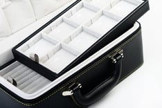 a black case with a white case and a black case