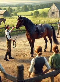 a group of people standing around a horse