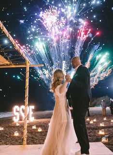 santorini wedding fireworks fan shape