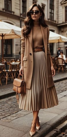 Falda plisada con jersey de cuello alto
