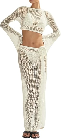 2-Piece Crochet Cover-Up Set – Hollow-Out Top + Skirt Combo