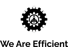 a black and white logo with a circular wheel