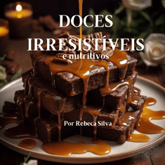 Capa do e-book "Doces Irresistíveis e Nutritivos" com brownies cobertos por calda de caramelo