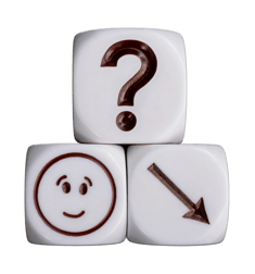 Three dice representing FAQs