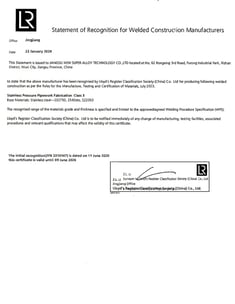 LR Welded Construction Manufacturers Certified