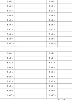 times table 5 worksheet writing practice