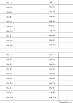 times table 8 writing practice worksheet
