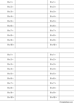 times table 9 writing practice worksheet