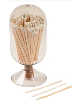 Premium Glass Match Cloche - Matches in a Jar with Striker. Long Matches for Candles, Fireplace. Or