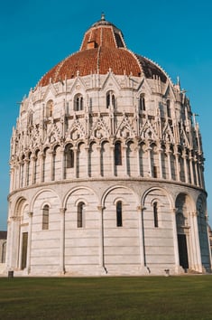Exterior view Baptistery of St. John - red-tiled roof - Pisa - Italy
