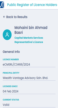 Licensed and registered person