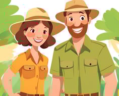 monitores de cães com uniforme de safari na caoviver pet