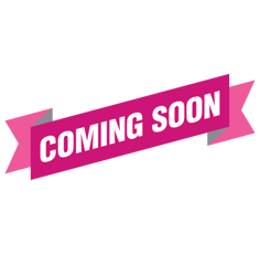 A bright pink banner with white text that says coming soon