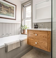 Custom built American Oak vanity by Silva Cabinetry