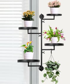 Rotating Window Plant Shelves, 4-tier Metal Plant Stand, Wall Mounted Plants Holder, Indoor&Outdoor 