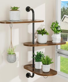 Rotating Window Plant Shelves 3 Tier, Plant Stand Indoor Outdoor Wooden Window Plant Shelf with 3 Ci