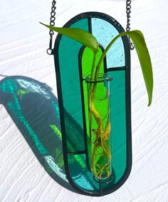 2 Sets Stained Glass Plant Propagation Station with Glass Tubes and Chain Hanging Terrarium Wall Pla