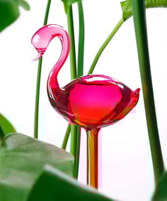 Self-Watering Glass Globes 2PCS Flamingo Gradient Hot Pink 10" Long Hand Blown Bulbs Pot Plant Water