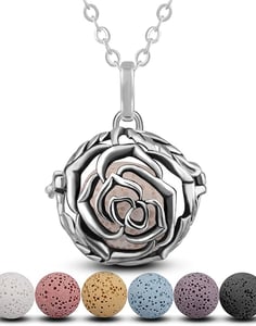 Essential Oil Diffuser Necklace Aromatherapy Jewelry Lava Rock Stone Pendant Vintage Rose Flower