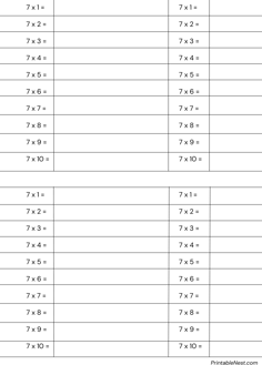 times table 7 writing practice worksheet