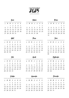 Calendario anual 2025 para imprimir gratis