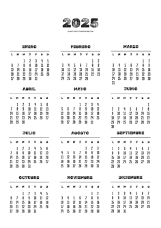 Calendario anual 2025 para imprimir gratis
