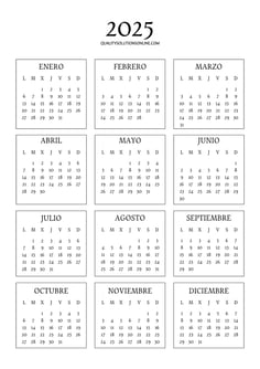 Calendario anual 2025 para imprimir gratis