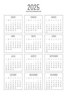 Calendario anual 2025 para imprimir gratis