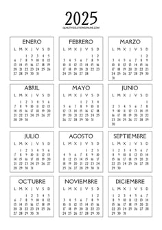 Calendario anual 2025 para imprimir gratis