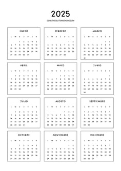 Calendario anual 2025 para imprimir gratis