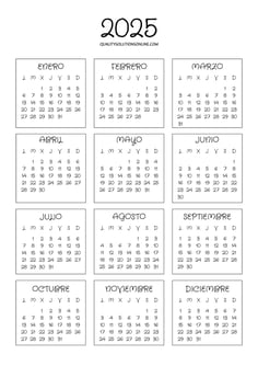 Calendario anual 2025 para imprimir gratis