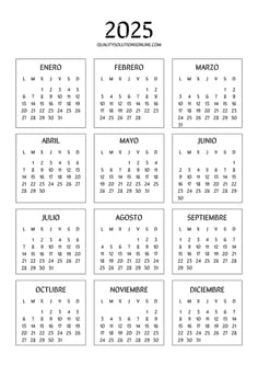 Calendario anual 2025 para imprimir gratis
