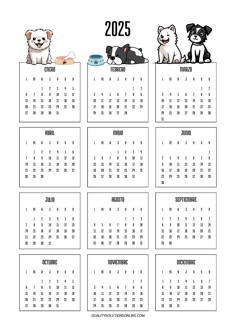 Calendario 2025 con diseño de perritos para imprimir gratis