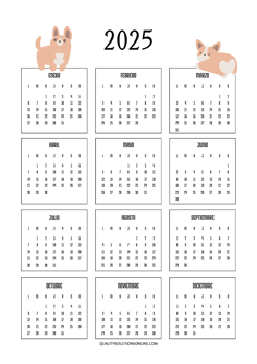 Calendario 2025 con diseño de perritos para imprimir gratis