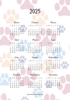 Calendario 2025 con diseño de perritos para imprimir gratis