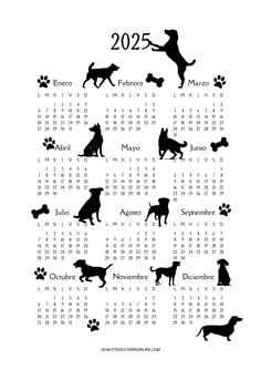 Calendario 2025 con diseño de perritos para imprimir gratis