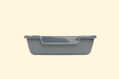 a gray plastic container with a plastic lid and a plastic container with a plastic lid