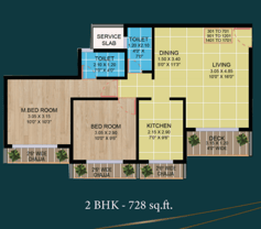 2 bhk 728 square feet floor plan of ellora emerald