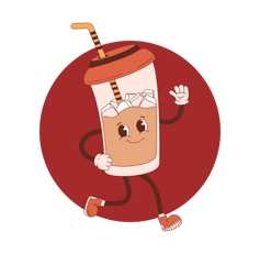 a cartoon character holding a drink in a cup