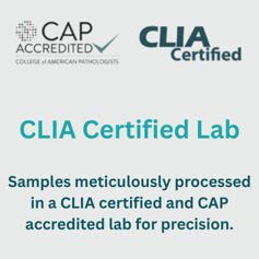 Samples meticulously processed in a CLIA certified and CAP accredited lab for precision.